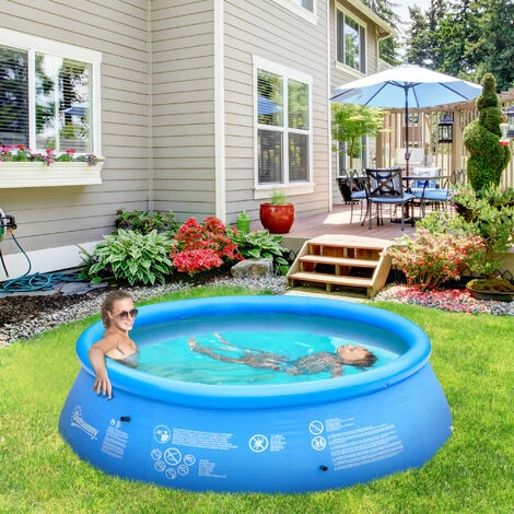 Outsunny Round Inflatable Swimming Pool Family-Sized Blow Up Pool 274x76cm Blue 5 Outsunny Round Inflatable Swimming Pool Family-Sized Blow Up Pool 274x76cm Blue - Image 3