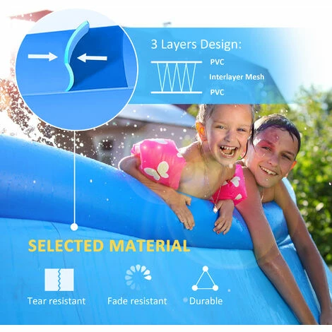 Outsunny Round Inflatable Swimming Pool Family-Sized Blow Up Pool 274x76cm Blue 6 Outsunny Round Inflatable Swimming Pool Family-Sized Blow Up Pool 274x76cm Blue - Image 4