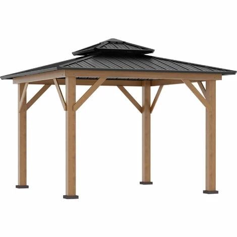 Outsunny 3.5 x 3.5m Wood Frame Hardtop Gazebo w/ Double Vented Roof, Black Outsunny 3.5 X 3.5m Wood Frame Hardtop Gazebo W/ Double Vented Roof, Black -Outsunny store 55049306 1