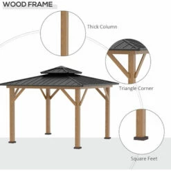 Outsunny 3.5 X 3.5m Wood Frame Hardtop Gazebo W/ Double Vented Roof, Black 6 Outsunny 3.5 X 3.5m Wood Frame Hardtop Gazebo W/ Double Vented Roof, Black -Outsunny store 55049306 5
