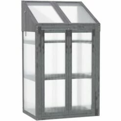 Outsunny Wooden Greenhouse Cold Frame Grow House W/ Double Door For Flower Grey