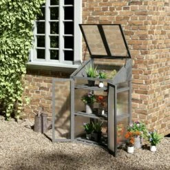 Outsunny Wooden Greenhouse Cold Frame Grow House W/ Double Door For Flower Grey -Outsunny store 55049308 3