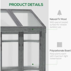 Outsunny Wooden Greenhouse Cold Frame Grow House W/ Double Door For Flower Grey -Outsunny store 55049308 4