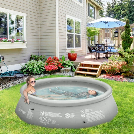 Outsunny Round Inflatable Swimming Pool Family-Sized Blow Up Pool 274x76cm Grey 5 Outsunny Round Inflatable Swimming Pool Family-Sized Blow Up Pool 274x76cm Grey - Image 3