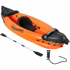 Outsunny Inflatable Kayak, 1-Person Inflatable Boat, Inflatable Canoe Set Orange
