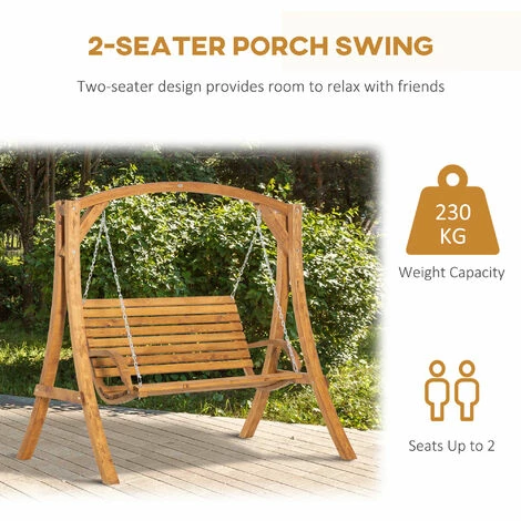 Outsunny 2 Seater Garden Swing Chair, Outdoor Wooden Swing Bench Lounger 6 Outsunny 2 Seater Garden Swing Chair, Outdoor Wooden Swing Bench Lounger - Image 4