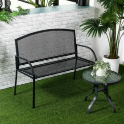 Outsunny 2 Seater Metal Garden Bench Outdoor Furniture For Porch Lawn Grey -Outsunny store 55774293 3