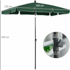 Outsunny Aluminium Sun Umbrella Parasol Patio Rectangular 2M X 1.3M Green -Outsunny store 56391314 2