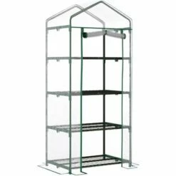 Outsunny Portable 4-Tier Mini Greenhouse Plant Grow House Shed W/ Clear Cover