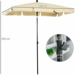 Outsunny Aluminium Sun Umbrella Parasol Patio Rectangular 2M X 1.3M Beige -Outsunny store 56391989 2
