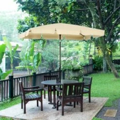 Outsunny Aluminium Sun Umbrella Parasol Patio Rectangular 2M X 1.3M Beige -Outsunny store 56391989 3