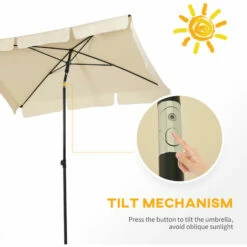 Outsunny Aluminium Sun Umbrella Parasol Patio Rectangular 2M X 1.3M Beige -Outsunny store 56391989 4