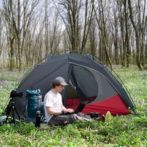 Outsunny Camping Tent Compact 2 Man Dome Tent For Hiking Garden Dark Grey 5 Outsunny Camping Tent Compact 2 Man Dome Tent For Hiking Garden Dark Grey - Image 3