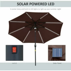 Outsunny 2.7m Garden Parasol Summer Shelter W/ LED Solar Light Crank Tilt Coffee -Outsunny store 56622411 4