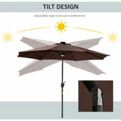 Outsunny 2.7m Garden Parasol Summer Shelter W/ LED Solar Light Crank Tilt Coffee -Outsunny store 56622411 5