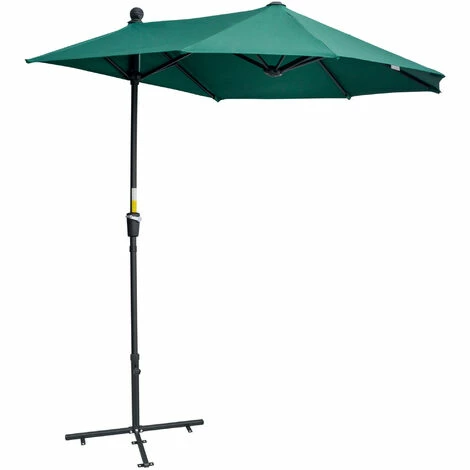 Outsunny 2m Half Garden Parasol Market Umbrella w/ Crank Handle, Base Dark Green Outsunny 2m Half Garden Parasol Market Umbrella W/ Crank Handle, Base Dark Green -Outsunny store 56745528 1