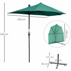 Outsunny 2m Half Garden Parasol Market Umbrella W/ Crank Handle, Base Dark Green 3 Outsunny 2m Half Garden Parasol Market Umbrella W/ Crank Handle, Base Dark Green -Outsunny store 56745528 2