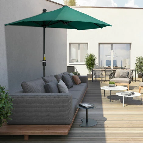 Outsunny 2m Half Garden Parasol Market Umbrella w/ Crank Handle, Base Dark Green Outsunny 2m Half Garden Parasol Market Umbrella W/ Crank Handle, Base Dark Green -Outsunny store 56745528 3