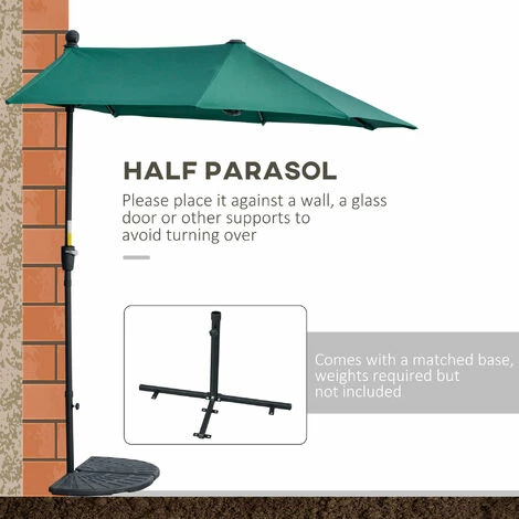 Outsunny 2m Half Garden Parasol Market Umbrella w/ Crank Handle, Base Dark Green Outsunny 2m Half Garden Parasol Market Umbrella W/ Crank Handle, Base Dark Green -Outsunny store 56745528 4