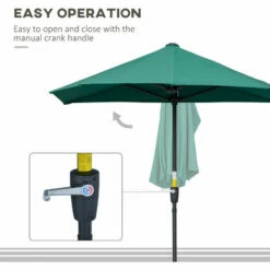 Outsunny 2m Half Garden Parasol Market Umbrella W/ Crank Handle, Base Dark Green 6 Outsunny 2m Half Garden Parasol Market Umbrella W/ Crank Handle, Base Dark Green -Outsunny store 56745528 5