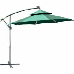 Outsunny 3(m) Cantilever Parasol Hanging Banana Umbrella W/ Lights, Green