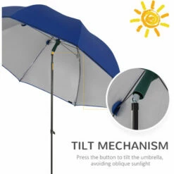 Outsunny 2m Beach Parasol With Sides Fishing Umbrella W/ Tilt, UV30+, Blue -Outsunny store 57125485 5