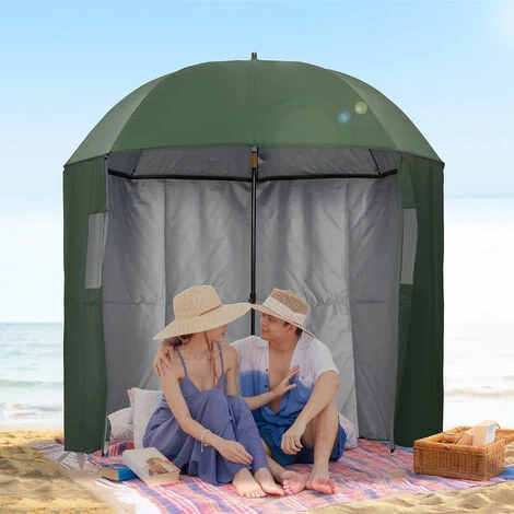 Outsunny 2m Beach Parasol With Sides Fishing Umbrella W/ Tilt, UV30+, Green 5 Outsunny 2m Beach Parasol With Sides Fishing Umbrella W/ Tilt, UV30+, Green - Image 3