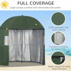 Outsunny 2m Beach Parasol With Sides Fishing Umbrella W/ Tilt, UV30+, Green 10 Outsunny 2m Beach Parasol With Sides Fishing Umbrella W/ Tilt, UV30+, Green -Outsunny store 57125489 4