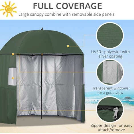 Outsunny 2m Beach Parasol With Sides Fishing Umbrella W/ Tilt, UV30+, Green 6 Outsunny 2m Beach Parasol With Sides Fishing Umbrella W/ Tilt, UV30+, Green - Image 4