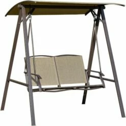 Outsunny 2 Seater Garden Swing Chair Swing Bench W/ Adjustable Canopy, Brown