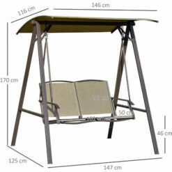 Alternative view of Outsunny 2 Seater Garden Swing Chair Swing Bench W/ Adjustable Canopy, Brown