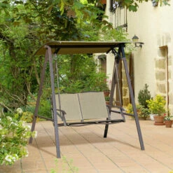 Outsunny 2 Seater Garden Swing Chair Swing Bench W/ Adjustable Canopy, Brown 9 Outsunny 2 Seater Garden Swing Chair Swing Bench W/ Adjustable Canopy, Brown -Outsunny store 57200440 3