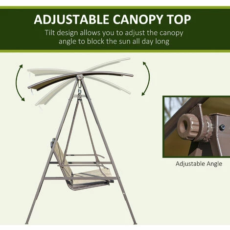 Outsunny 2 Seater Garden Swing Chair Swing Bench W/ Adjustable Canopy, Brown 6 Outsunny 2 Seater Garden Swing Chair Swing Bench W/ Adjustable Canopy, Brown - Image 4