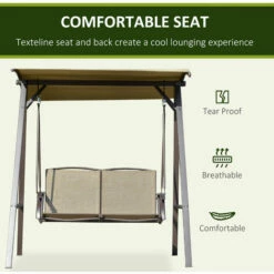 Outsunny 2 Seater Garden Swing Chair Swing Bench W/ Adjustable Canopy, Brown 11 Outsunny 2 Seater Garden Swing Chair Swing Bench W/ Adjustable Canopy, Brown -Outsunny store 57200440 5