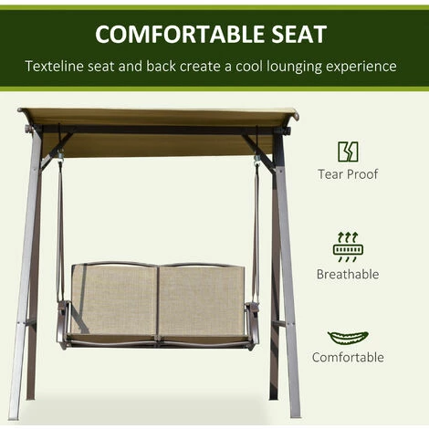 Outsunny 2 Seater Garden Swing Chair Swing Bench W/ Adjustable Canopy, Brown 7 Outsunny 2 Seater Garden Swing Chair Swing Bench W/ Adjustable Canopy, Brown - Image 5