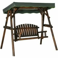 Outsunny 2-Person Garden Swing Chair Hanging Wooden Bench W/ Adjustable Canopy