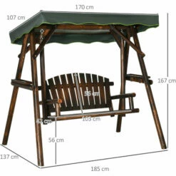 Alternative view of Outsunny 2-Person Garden Swing Chair Hanging Wooden Bench W/ Adjustable Canopy