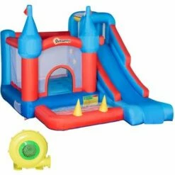 Outsunny 4 In 1 Kids Bouncy Castle Inflatable Slide Climbing Wall W/ Air Blower