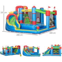 Outsunny Kids Inflatable Bouncy Castle 6 In 1 Water Slide Water Gun Air Blower -Outsunny store 58168017 2