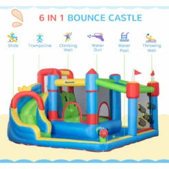 Outsunny Kids Inflatable Bouncy Castle 6 In 1 Water Slide Water Gun Air Blower -Outsunny store 58168017 4