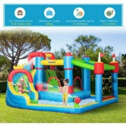 Outsunny Kids Inflatable Bouncy Castle 6 In 1 Water Slide Water Gun Air Blower -Outsunny store 58168017 5