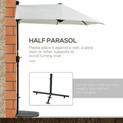 Outsunny 2m Half Garden Parasol Market Umbrella W/ Crank Handle, Base Cream -Outsunny store 59123885 4