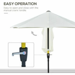 Outsunny 2m Half Garden Parasol Market Umbrella W/ Crank Handle, Base Cream -Outsunny store 59123885 5