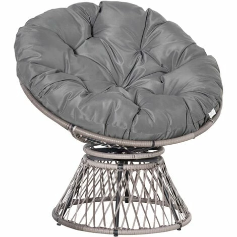Outsunny 360° Swivel Rattan Papasan Moon Bowl Chair Round Outdoor w/ Padded-Grey Outsunny 360° Swivel Rattan Papasan Moon Bowl Chair Round Outdoor W/ Padded-Grey -Outsunny store 59259544 1