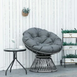 Outsunny 360° Swivel Rattan Papasan Moon Bowl Chair Round Outdoor W/ Padded-Grey 4 Outsunny 360° Swivel Rattan Papasan Moon Bowl Chair Round Outdoor W/ Padded-Grey -Outsunny store 59259544 3