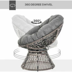 Outsunny 360° Swivel Rattan Papasan Moon Bowl Chair Round Outdoor W/ Padded-Grey 5 Outsunny 360° Swivel Rattan Papasan Moon Bowl Chair Round Outdoor W/ Padded-Grey -Outsunny store 59259544 4