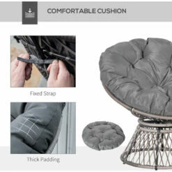 Outsunny 360° Swivel Rattan Papasan Moon Bowl Chair Round Outdoor W/ Padded-Grey 6 Outsunny 360° Swivel Rattan Papasan Moon Bowl Chair Round Outdoor W/ Padded-Grey -Outsunny store 59259544 5