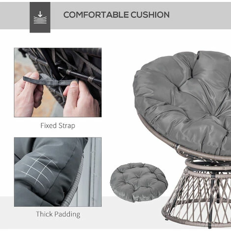 Outsunny 360° Swivel Rattan Papasan Moon Bowl Chair Round Outdoor w/ Padded-Grey Outsunny 360° Swivel Rattan Papasan Moon Bowl Chair Round Outdoor W/ Padded-Grey -Outsunny store 59259544 5
