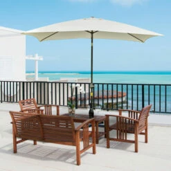 Outsunny 3x2m Patio Parasol Canopy Tilt Crank 6 Ribs Sun Shade Garden White -Outsunny store 6429796 3