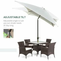 Outsunny 3x2m Patio Parasol Canopy Tilt Crank 6 Ribs Sun Shade Garden White -Outsunny store 6429796 4